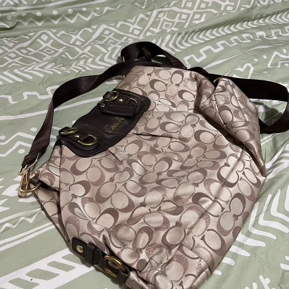 Coach Signature Beige and Brown Shoulder Bag